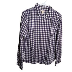 J Crew Shirt Women's 10 Purple Plaid Button Up Cotton Long Sleeve Casual Top